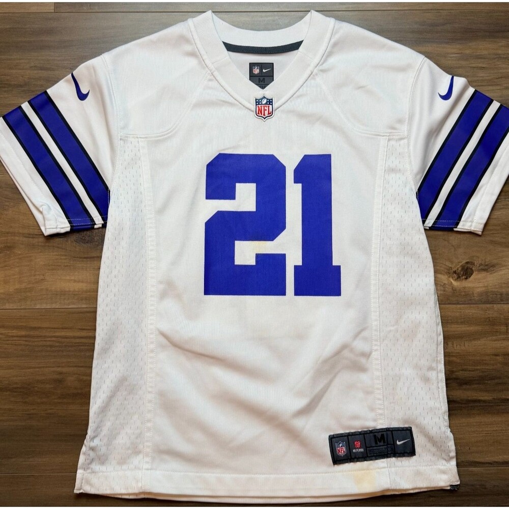 Nike Dallas Cowboys Ezekiel Elliott #21 Youth Medium Jersey NFL White Blue
